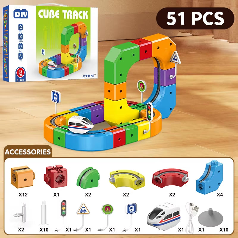 STEM Educational Electronic Train Construction Set with DIY Assembly Magic Track and Versatile Building Blocks for Kids