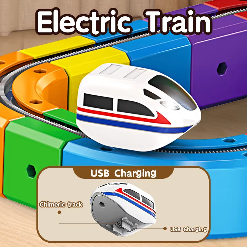 STEM Educational Electronic Train Construction Set with DIY Assembly Magic Track and Versatile Building Blocks for Kids