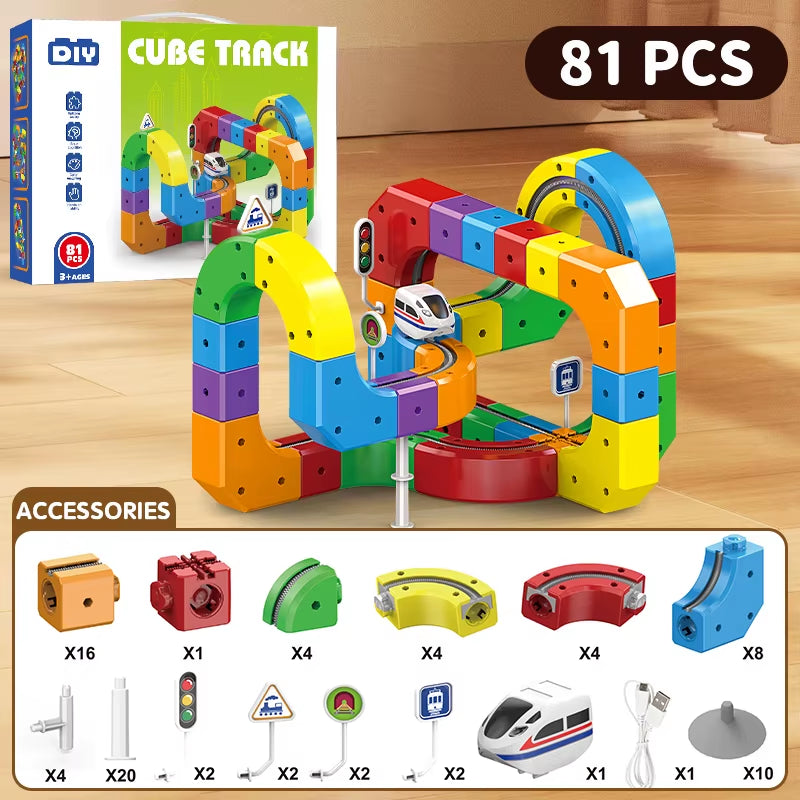 DIY Assembly Magic Track Train Building Block Multiple Shapes Kids STEM Educational Electronic Train Construction Tracks Toys