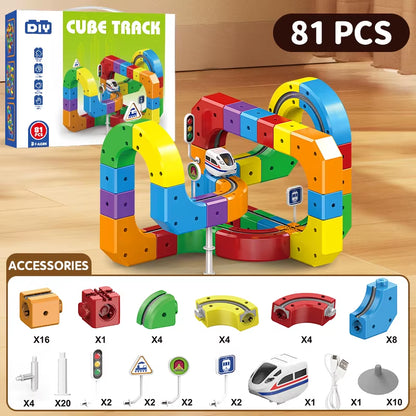 STEM Educational Electronic Train Construction Set with DIY Assembly Magic Track and Versatile Building Blocks for Kids